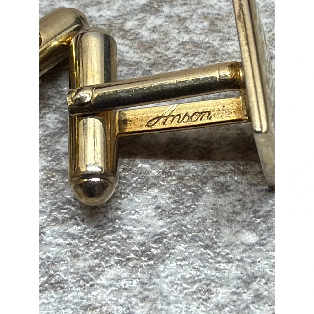 Anson Vintage Mens Cufflinks Gold Tone Black Geometric Mid Century Modern MCM